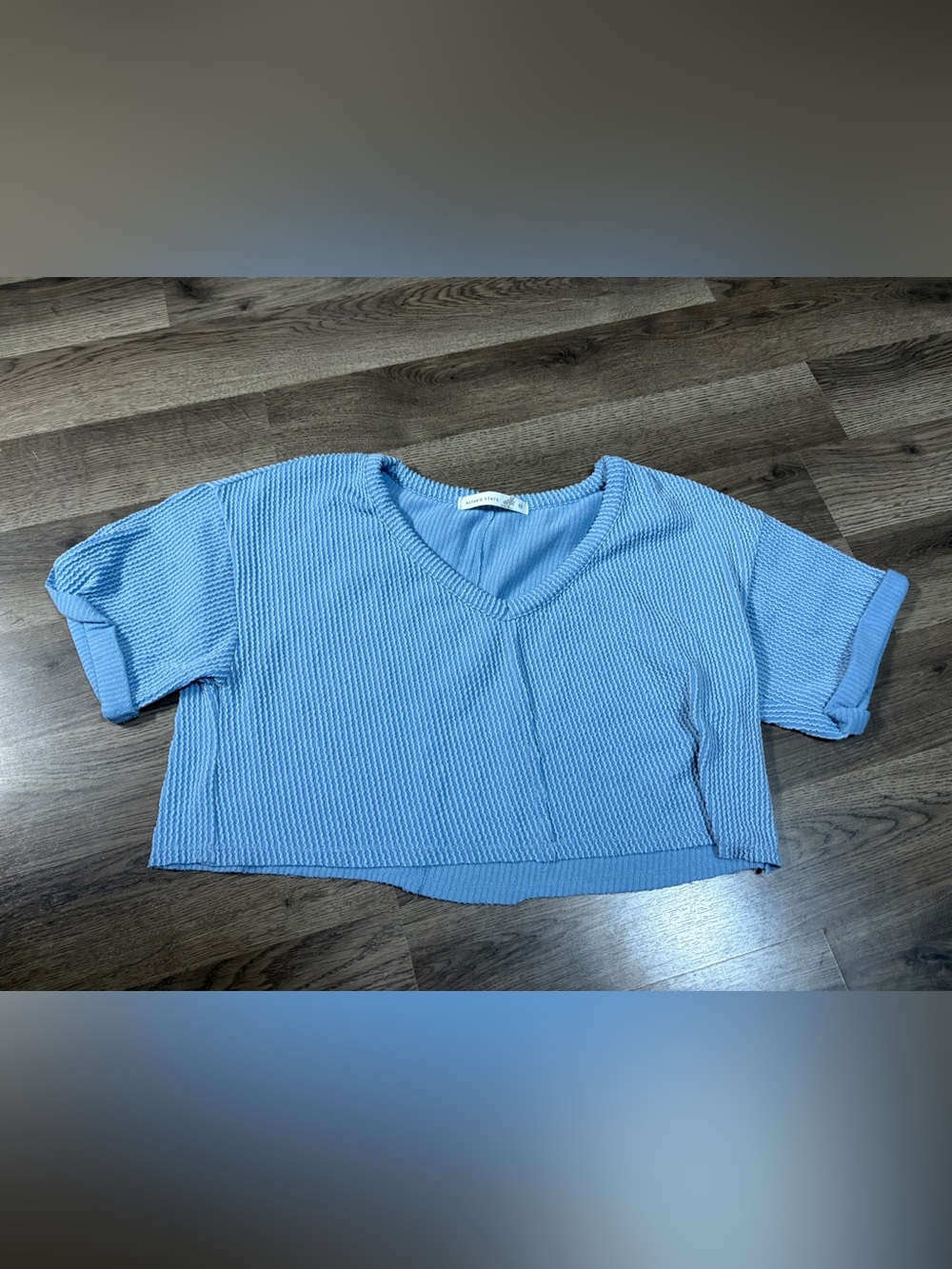 Altar'd State Light Blue Ribbed V-Neck Cropped Top